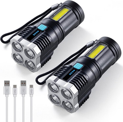 Xydrozen Super Bright 4 LED Flashlight Rechargeable Outdoor Waterproof Led Torch 3 hrs Torch Emergency Light(Black)