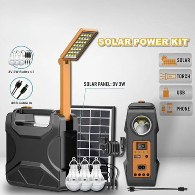 Smuf RL-6490 Portable Solar Inverter + 3 Bulb + LED Lamp + Mobile Charging 8 hrs Flood Lamp Emergency Light(Black, Orange) Smuf RL-6490 Portable Solar Inverter + 3 Bulb + LED Lamp + Mobile Charging 8 hrs Flood Lamp Emergency Light(Black, Orange)