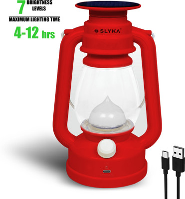 SLYKA 12 Hi-Bright LED with 1st Step Night Lamp Solar Rechargeable 4 hrs Lantern Emergency Light(Red)