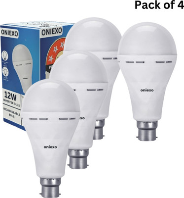 ONIEXO Pack of 4-12W LED Emergency Light Bulb with Smart Power-Saving Mode 4 hrs Bulb Emergency Light(White)