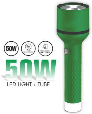 Oximus Portable Rechargeable Torch Emergency Light with 4 Mode Light Type C Fast Charge 5 hrs Torch Emergency Light(Green)