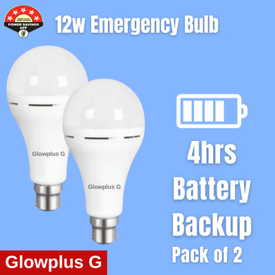 Glowplus G Fast-Charging 12W Emergency Bulbs – Pack of 2 3 hrs Bulb Emergency Light(White)