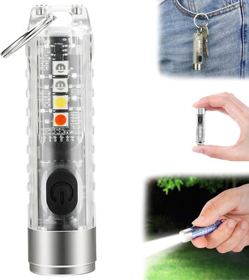 Pivdo Mini Pocket Torch Light Keychain USB LED Flashlight Small EDC Rechargeable Light 120 hrs Torch Emergency Light(Clear)