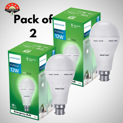 PROPSUN Pack of 2-High-Brightness 12W Emergency LED Light Bulb for Home and Office 4 hrs Bulb Emergency Light(White)