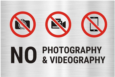 Mindcraftz No Photography Acrylic sign board silver color sticker Pack of 1 | 12 x 8 inches Emergency Sign(Reflective Sign)