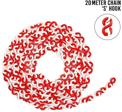 Ladwa 20 meter, S Hook Type Plastic Safety Barrier Cone Chain for Construction with 6mm Thickness – (Red & White) Emergency Sign(Reflective Sign)