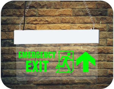 Bluebeems Green LED Light Sign Board - Exit with Man Running & Up Arrow I 12X6Inch - 1Pcs Emergency Sign(Reflective Sign)