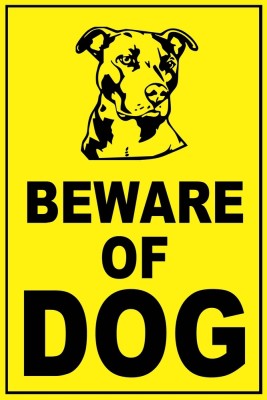 VAAIMAI Beware of Dog Sticker, 20X30 CM, Yellow, Glossy Finish, Self Adhesive, Sticker Emergency Sign