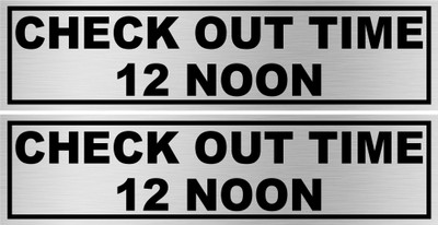 komstec Check Out Time 12 Noon Sign Board For Shop, Mall Sunboard 8x2 Inch Emergency Sign