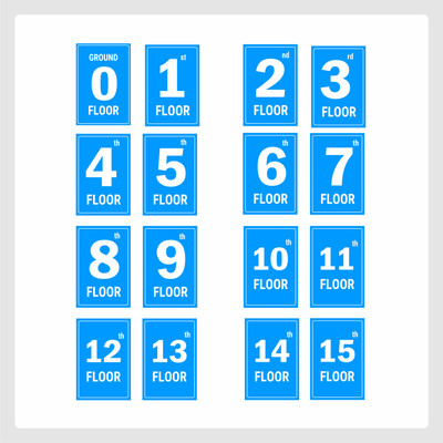 Mindcraftz Fifteen Floors Lifts Lobby Stair case Acrylic Sign Board Blue Emergency Sign