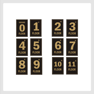 Mindcraftz Eleven Floors Lifts Lobby Stair case Acrylic Sign Board Gold Emergency Sign