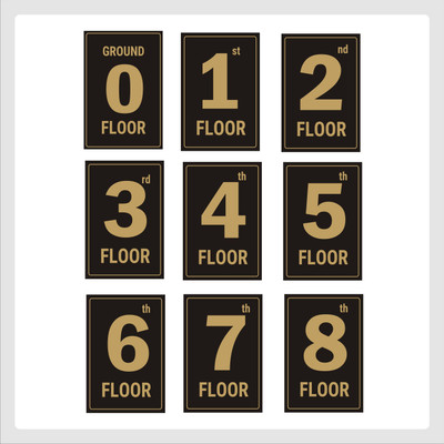 Mindcraftz Eight Floors Lifts Lobby Stair case Acrylic Sign Board Gold Emergency Sign