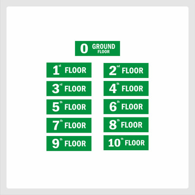 Mindcraftz Ten Floor Lifts Lobby Stair case Green color Pack of 11 Emergency Sign