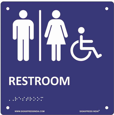 Signxpress Restroom Sign Board Acrylic Braille Signage Board, 200mmX200mm Emergency Sign