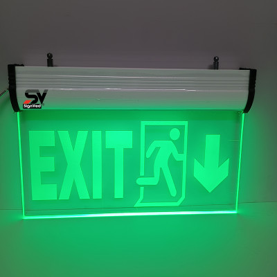 Signved LED Exit Down Side Arrow, Free Hanging Chain Emergency Sign