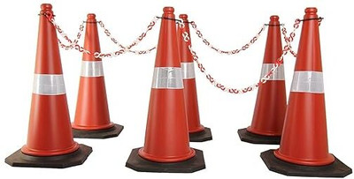 Kunplast Traffic Cone with Weighted Rubber Base, 750mm with 6mtr chain +6 hook, Pack of 6 Emergency Sign