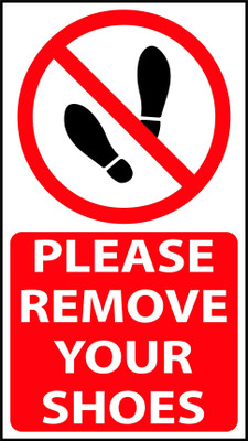 WallDesign Please Remove Your Shoes Sign Board 7 in x 12 in For Temple Office Room 5mm Red Emergency Sign