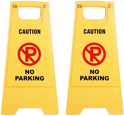KR STORE No Parking Sign Board – Foldable Yellow Plastic Stand for Office & Parking Emergency Sign(Reflective Sign)