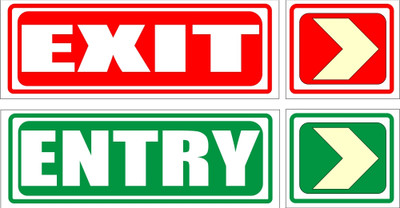 voorkoms Exit And Entry Sign Board For Office, Hospitals, Sunboard 8x2 Inch Emergency Sign
