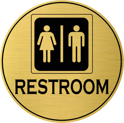 Klowage RESTROOM Self-Adhesive Gold & Black Acrylic Engraving Sign Board Emergency Sign(Reflective Sign)