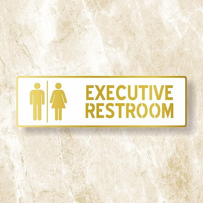 Ashani Creations EXECUTIVE RESTROOM SIGN WHITE GOLD Self adhesive Sign 3 inch pack of 1 Emergency Sign