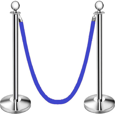 Ladwa Set of 2 Silver Finish Q Manager/Q Post with Black Velvet Rope Emergency Sign(Reflective Sign)