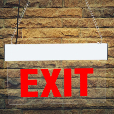 Bluebeems Red LED Light Sign Board - EXIT I Acrylic Body Hanging Boards I 12X6 Inch - 1Pcs Emergency Sign(Reflective Sign)