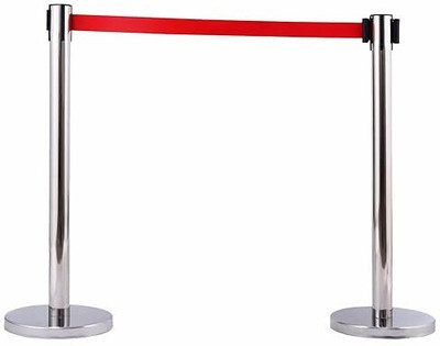 7 star DECOR Red Belt Queue Manager Stainless Steel Barrier for Crowd Control Set of 2 Emergency Sign(Reflective Sign)