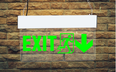 Bluebeems Green LED Light Sign Board - Exit with Man Running & Down Arrow 12X6Inch - 1Pcs Emergency Sign(Reflective Sign)