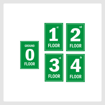Mindcraftz Four Floors Lifts Lobby Stair case Acrylic Sign Board Green Emergency Sign