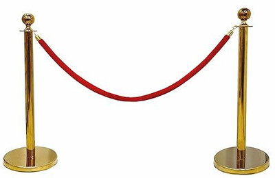 7 star DECOR Golden Q-Manager with Red Velvet Rope for Events, Hotels – Set of 2 Poles Emergency Sign(Reflective Sign)