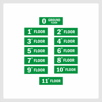Mindcraftz Eleven Floor Lifts Lobby Stair case Green color Pack of 12 Emergency Sign