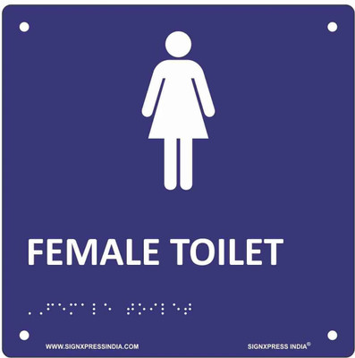 Signxpress Female Toilet, Acrylic Braille Signage Self Adhesive Sign Board Emergency Sign