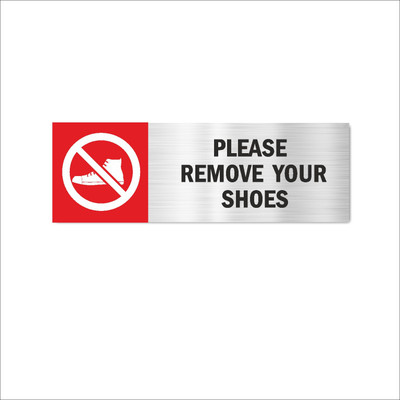 Mindcraftz Please Remove Your Shoes Acrylic Signboard Silver Color English Emergency Sign