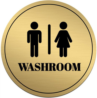 Buzzhub Buzzhub Round Washroom Sign – 6x6 Inch Gold Finish Board for Restroom Door Emergency Sign