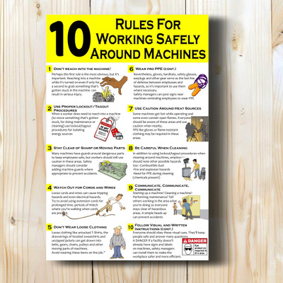 voorkoms Rule For Working Safely Around Machine Sign Boards Sun Board 12x18 Inches Emergency Sign