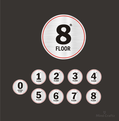 Mindcraftz G Plus Eight floors Round Red Border style Stairs Lifts Lobby Acrylic Sign Board Emergency Sign(Reflective Sign)