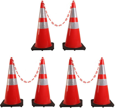 Ladwa Superior Road Traffic Cone, 2.8kg, Pack of 6 (750mm) with 6m Chain & 6 Hooks Emergency Sign(Reflective Sign)
