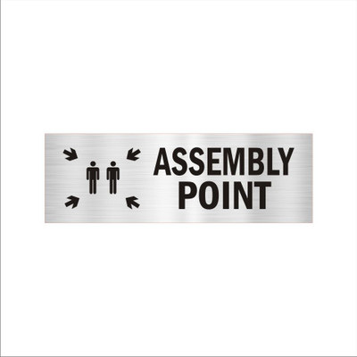 Mindcraftz Assembly Point Acrylic Signboard 12 x 4 inches Medium Size Silver Black Emergency Sign(Reflective Sign)