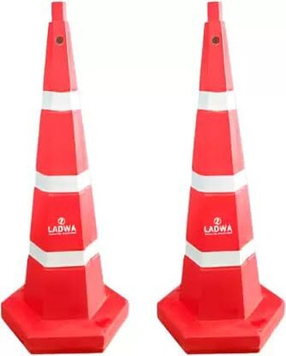 Ladwa 1000mm Heavy Base Traffic Safety Cone Pack of 2 Cones with 3 Reflective Stickers Emergency Sign(Reflective Sign)