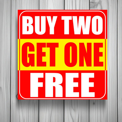 komstec Buy Two Get One Free Sign Board Sun Board For Shop, Mall 8x8 Inches Sign Board Emergency Sign