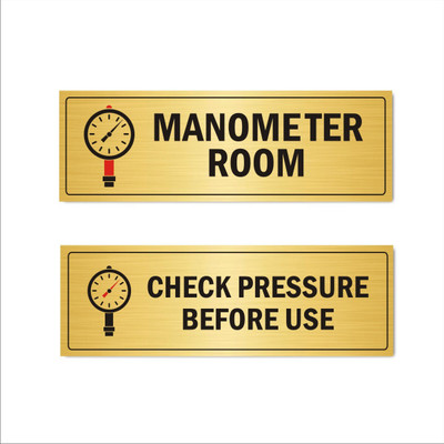 Mindcraftz Manometer Room & Pressure Check Sign Board Acrylic 15x5 Gold Color - Mindcraftz Emergency Sign(Reflective Sign)