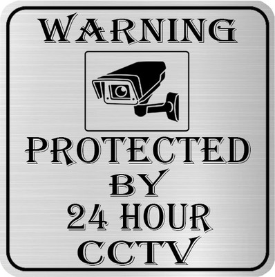 Klowage WARNING PROTECTED BY 24 HOUR CCTV Square Silver & Black Acrylic Engraving Sign Emergency Sign(Reflective Sign)