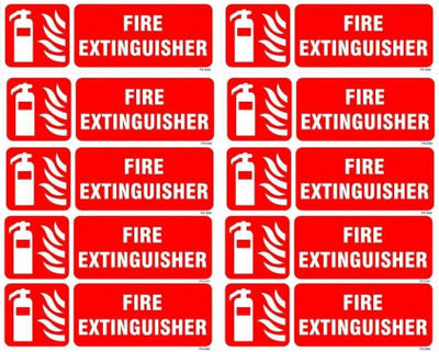 Bluebeems Glow in Dark FIRE EXTINGUISHER I Self-Adhesive Wall Mount I 12X4 Inch - 10 Pcs Emergency Sign