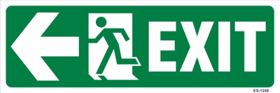 Bluebeems Self-Adhesive Glow in Dark Exit with Man Running Left Arrow Sign Board-12X4 Inch Emergency Sign