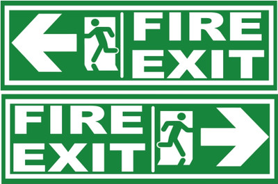 komstec Fire Exit Left And Right Sign Board For School, Mall Sunboard 8x2.6 Inch Emergency Sign