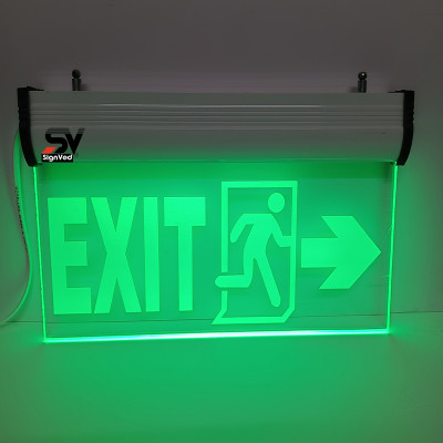 Signved LED Exit Light Right Side Arrow, Double Side, Free Hanging Chain, 12 x 6 Inch Emergency Sign