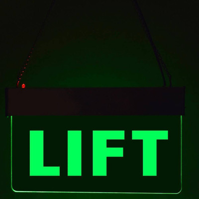 Bluebeems Green LED Light SignBoard - LIFT I Acrylic Body Hanging Boards I 12X6Inch - 1Pcs Emergency Sign(Reflective Sign)