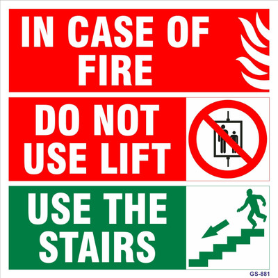 Bluebeems Glow in Dark In case of Fire DO NOT USE LIFT, USE THE STAIRS I 8X8 Inch - 10 Pcs Emergency Sign