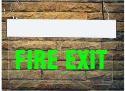 Bluebeems Green LED Light Sign Board - FIRE EXIT I Unbreakable I 12X6Inch - 1 Pcs Emergency Sign(Reflective Sign)